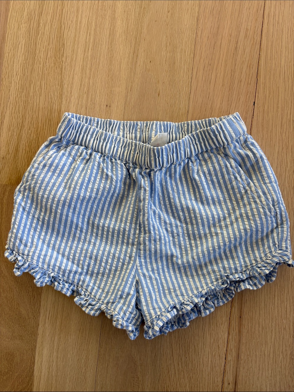 Crewcuts Blue and White Striped Ruffle Hem Shorts